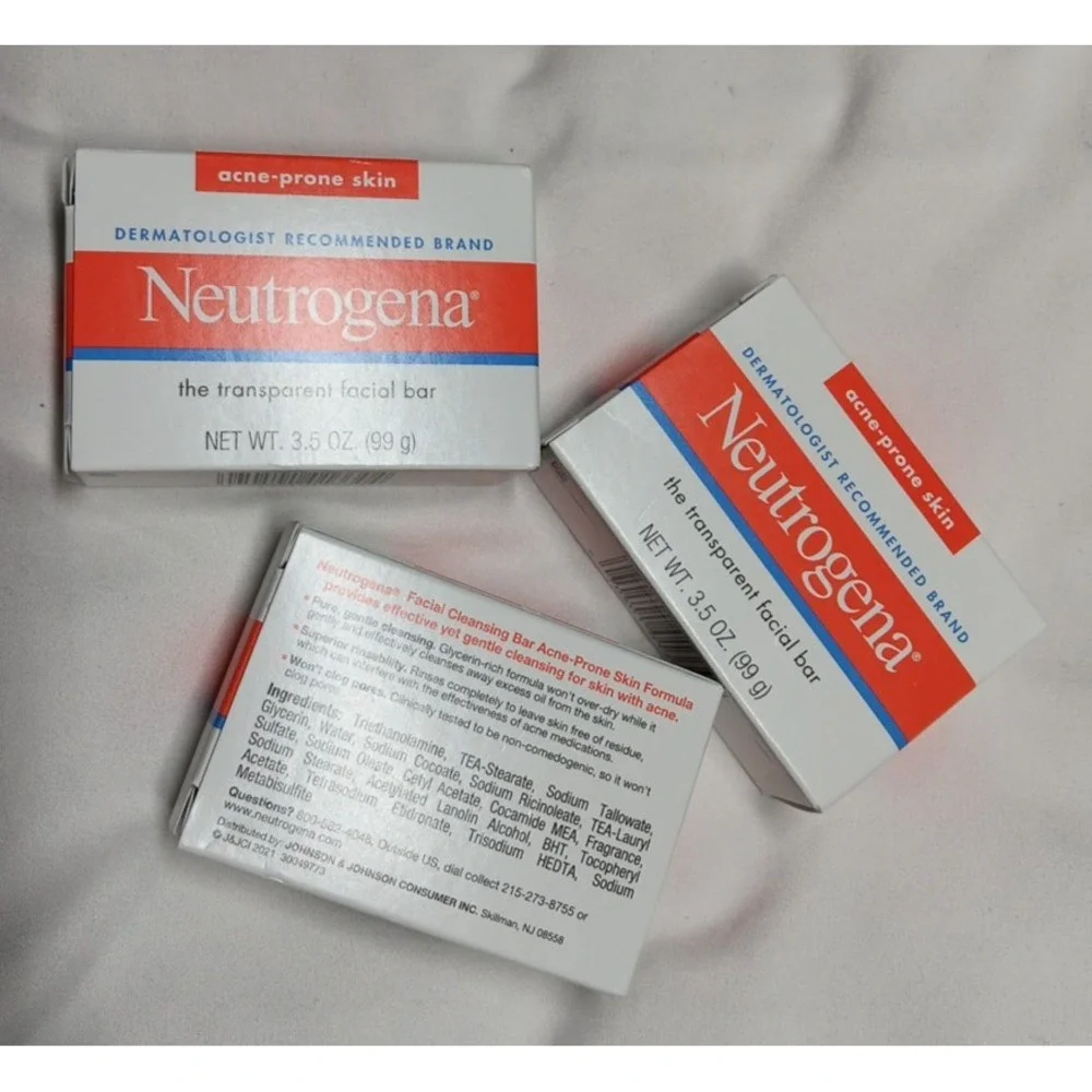 3 PACK Neutrogena‎ Transparent Facial Bar- Acne-Prone Skin Formula Soap 3.5oz